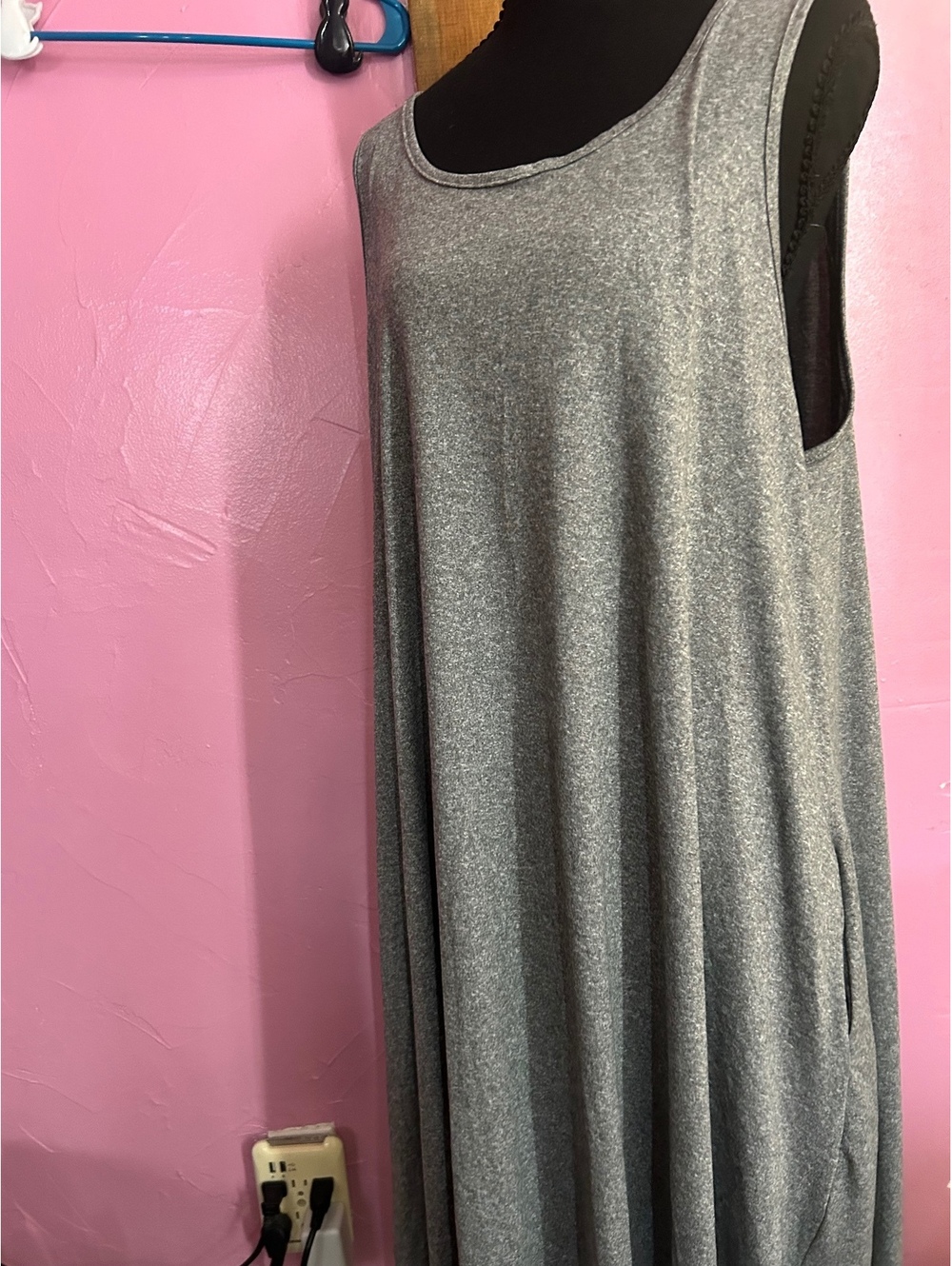 Women's Sleeveless Gray Maxi Dress with Pockets, Soft Stretch Fabric, Casual and